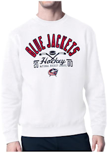 Starter Columbus Blue Jackets Mens White Half Ball Long Sleeve Crew Sweatshirt