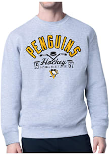 Starter Pittsburgh Penguins Mens Grey Half Ball Long Sleeve Crew Sweatshirt