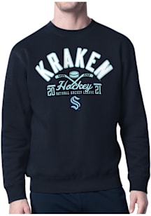 Starter Seattle Kraken Mens Navy Blue Half Ball Long Sleeve Crew Sweatshirt