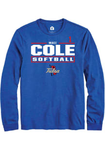Maci Cole Mens Blue Tulsa Golden Hurricane NIL Stacked Box Long Sleeve Player T Shirt