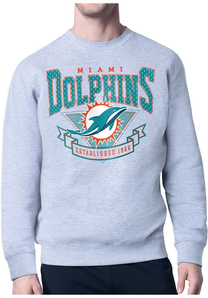 Starter Miami Dolphins Mens HEATHER GREY 80s Logo Crew Sweatshirt