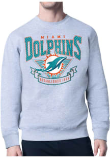 Starter Miami Dolphins Mens Grey 80s Logo Long Sleeve Crew Sweatshirt