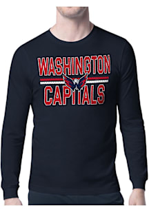 Starter Washington Capitals Navy Blue Mesh Logo Long Sleeve T Shirt