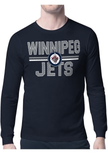 Starter Winnipeg Jets Navy Blue Mesh Logo Long Sleeve T Shirt