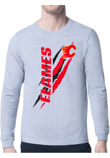 Calgary Flames Grey Color Scratch Long Sleeve T Shirt