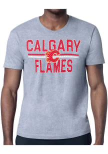 Starter Calgary Flames Grey Mesh Logo Short Sleeve T Shirt