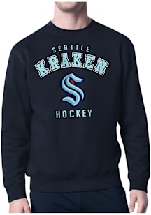 Starter Seattle Kraken Mens Navy Blue Logo Long Sleeve Crew Sweatshirt