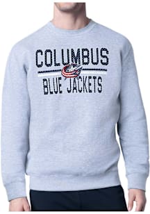 Starter Columbus Blue Jackets Mens Grey Mesh Logo Long Sleeve Crew Sweatshirt