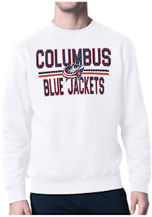 Starter Columbus Blue Jackets Mens White Mesh Logo Long Sleeve Crew Sweatshirt