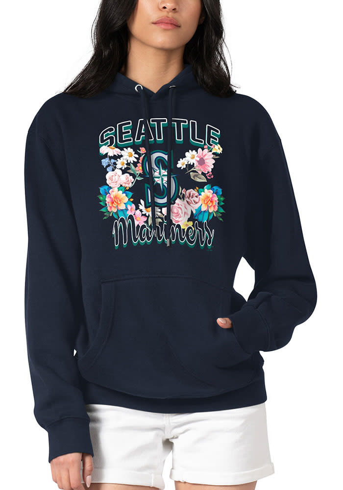 4Her Seattle Mariners Womens NAVY Flowers Hoodie - 43447385