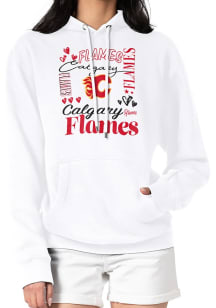 4Her Calgary Flames Womens White Collage Hooded Sweatshirt