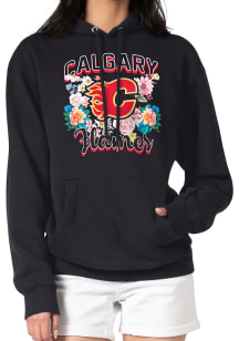 4Her Calgary Flames Womens Black Flowers Hooded Sweatshirt