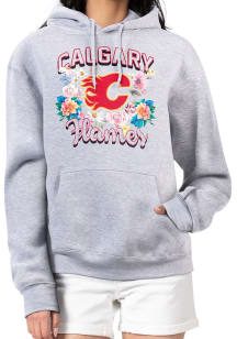 4Her Calgary Flames Womens Grey Flowers Hooded Sweatshirt