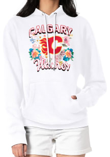 4Her Calgary Flames Womens White Flowers Hooded Sweatshirt