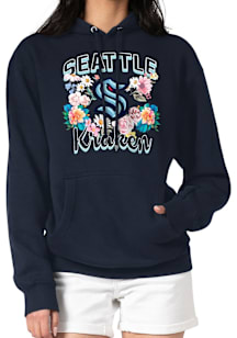 4Her Seattle Kraken Womens Navy Blue Flowers Hooded Sweatshirt