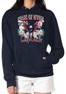 4Her Washington Capitals Womens Navy Blue Flowers Hooded Sweatshirt