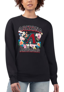 4Her Arizona Diamondbacks Womens Black Flowers Crew Sweatshirt