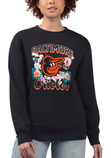 4Her Baltimore Orioles Womens Black Flowers Crew Sweatshirt