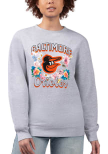 4Her Baltimore Orioles Womens Grey Flowers Crew Sweatshirt