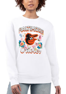 4Her Baltimore Orioles Womens White Flowers Crew Sweatshirt