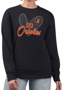 4Her Baltimore Orioles Womens Black Leopard Heart Crew Sweatshirt