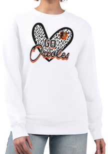 4Her Baltimore Orioles Womens White Leopard Heart Crew Sweatshirt