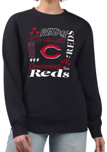 4Her Cincinnati Reds Womens Black Collage Crew Sweatshirt