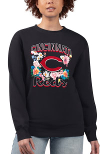 4Her Cincinnati Reds Womens Black Flowers Crew Sweatshirt