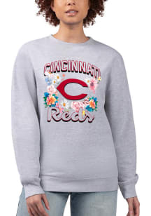 4Her Cincinnati Reds Womens Grey Flowers Crew Sweatshirt