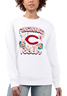 4Her Cincinnati Reds Womens White Flowers Crew Sweatshirt