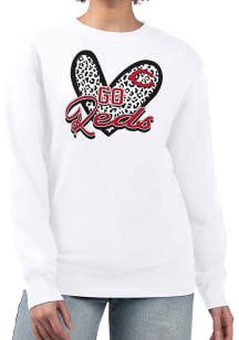 4Her Cincinnati Reds Womens White Leopard Heart Crew Sweatshirt