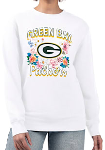 4Her Green Bay Packers Womens White Flowers Crew Sweatshirt