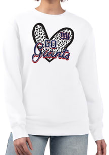 4Her New York Giants Womens White Leopard Heart Crew Sweatshirt