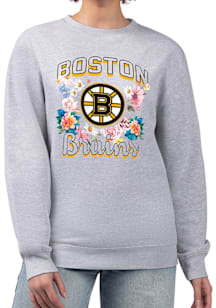 4Her Boston Bruins Womens Grey Flowers Crew Sweatshirt