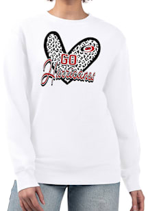 4Her Carolina Hurricanes Womens White Leopard Heart Crew Sweatshirt