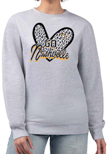 4Her Nashville Predators Womens Grey Leopard Heart Crew Sweatshirt