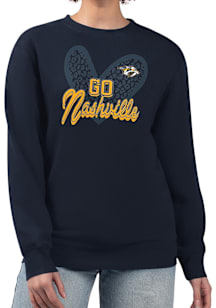 4Her Nashville Predators Womens Navy Blue Leopard Heart Crew Sweatshirt