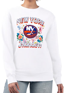 4Her New York Islanders Womens White Flowers Crew Sweatshirt