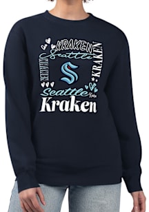 4Her Seattle Kraken Womens Navy Blue Collage Crew Sweatshirt