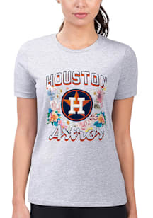 4Her Houston Astros Womens Grey Flowers Fitted Short Sleeve T-Shirt