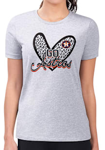 4Her Houston Astros Womens Grey Leopard Heart Fitted Short Sleeve T-Shirt