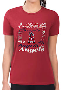 4Her Los Angeles Angels Womens Red Collage Fitted Short Sleeve T-Shirt