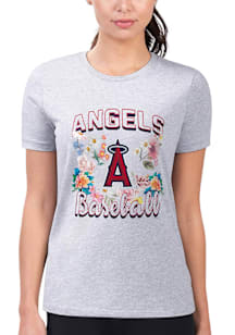 4Her Los Angeles Angels Womens Grey Flowers Fitted Short Sleeve T-Shirt