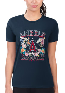 4Her Los Angeles Angels Womens Navy Blue Flowers Fitted Short Sleeve T-Shirt