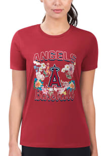 4Her Los Angeles Angels Womens Red Flowers Fitted Short Sleeve T-Shirt