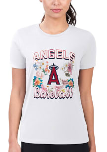 4Her Los Angeles Angels Womens White Flowers Fitted Short Sleeve T-Shirt