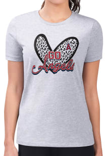 4Her Los Angeles Angels Womens Grey Leopard Heart Fitted Short Sleeve T-Shirt