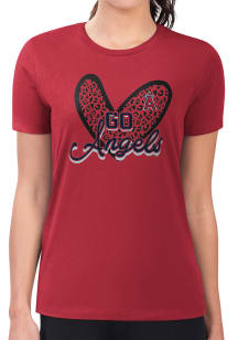 4Her Los Angeles Angels Womens Red Leopard Heart Fitted Short Sleeve T-Shirt