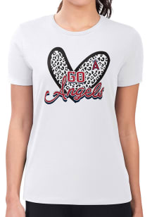 4Her Los Angeles Angels Womens White Leopard Heart Fitted Short Sleeve T-Shirt