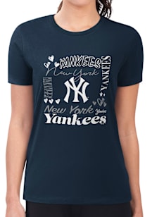 4Her New York Yankees Womens Navy Blue Collage Fitted Short Sleeve T-Shirt